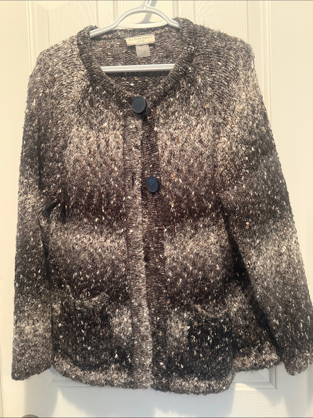 Allison Daley Black & Gray Tweed Button-Front Cardigan